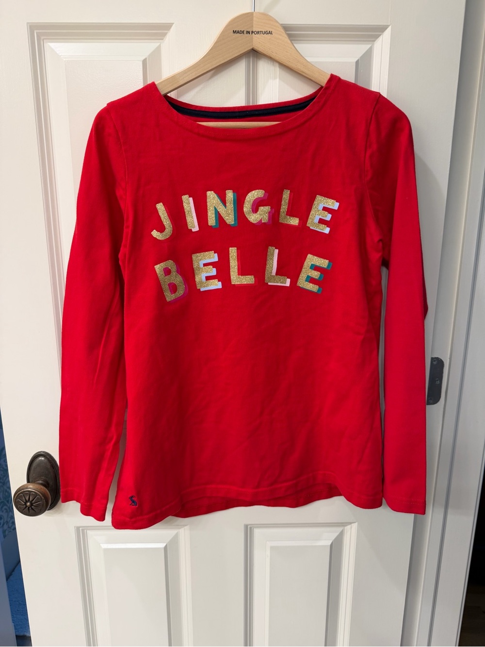 Joules Red Long-Sleeve 'JINGLE BELLE' Glitter Lettering Top